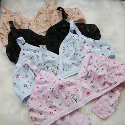 4-Piece Summer Cotton Fabric Printed Bra Set
